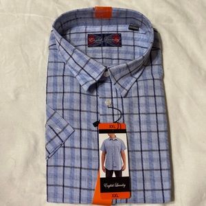 English Laundry Men’s Short Sleeve Shirt XXL Blue Plaid NEW